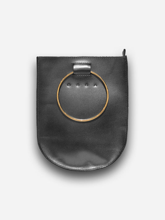 Ring Purse Leather Black Vertical