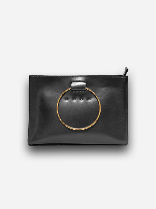 Ring Purse Leather Black Horizontal