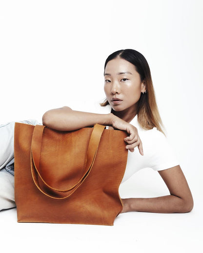 Tote Large Leather Cammel - Ossa Bags
